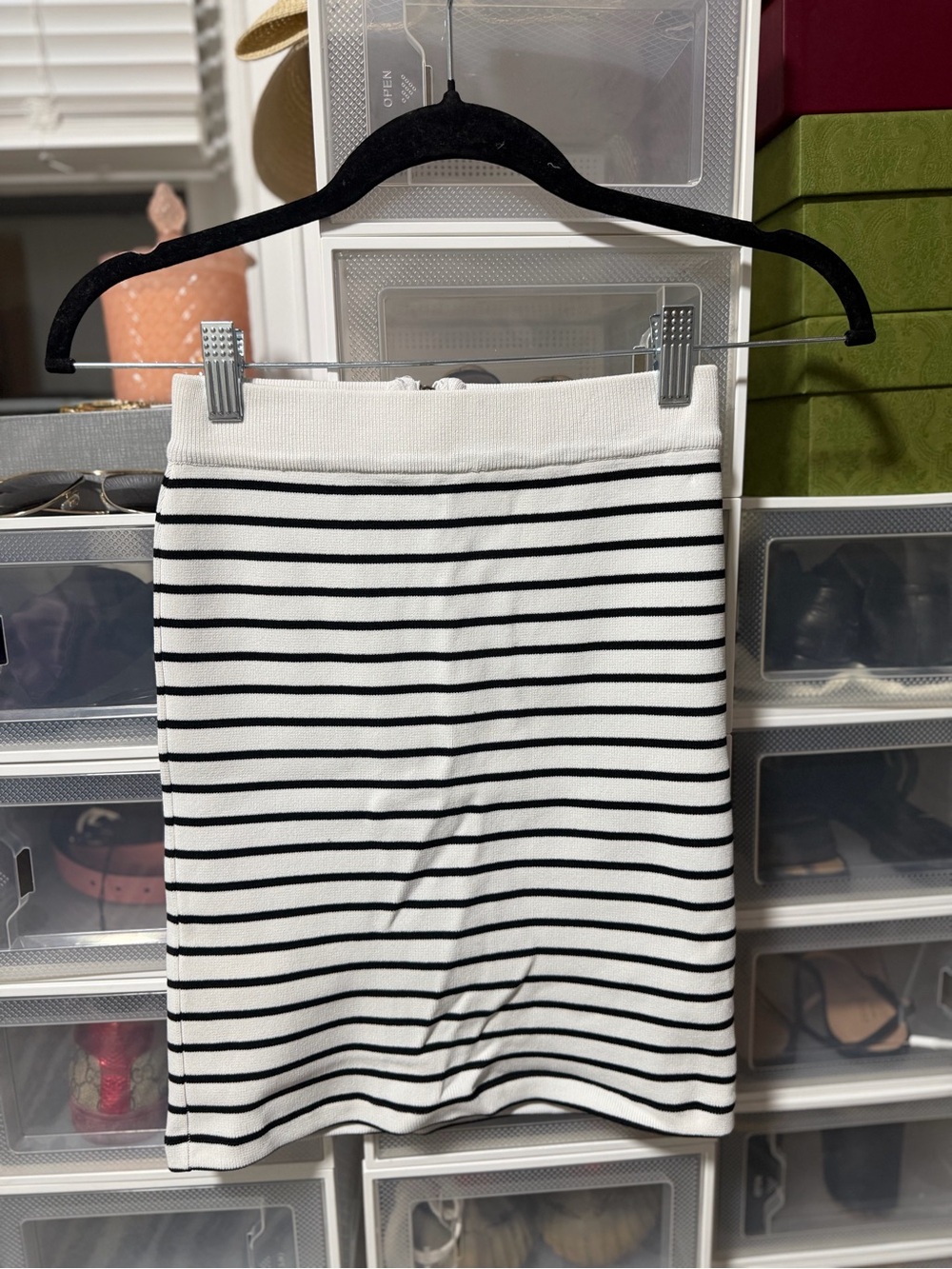 Stella McCartney White and Black Striped Pencil Skirt